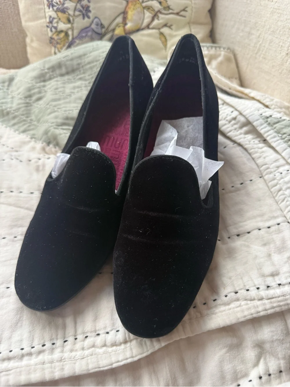 Munro American Black Velvet Loafers Block Heel Comfort Shoes 6.5 Made USA